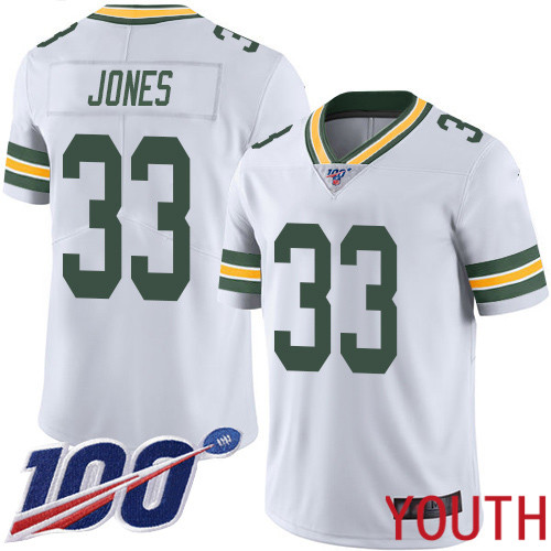 Green Bay Packers Limited White Youth #33 Jones Aaron Road Jersey Nike NFL 100th Season Vapor Untouchable